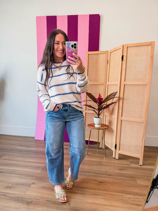 Liam Striped Sweater-Royal Blue