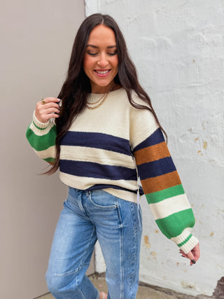 Eli Striped Sweater-Navy Mix