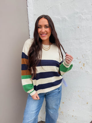 Eli Striped Sweater-Navy Mix