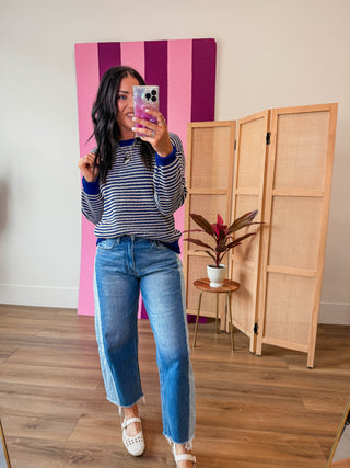 Simone Striped Sweater-Light Navy