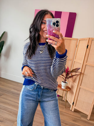 Simone Striped Sweater-Light Navy