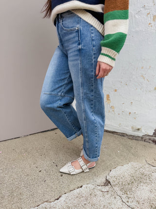 Kam High Rise Boyfriend Barrel Denim