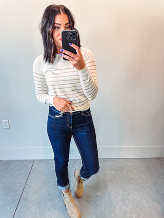 Kayla Striped Sweater-Ivory/Taupe