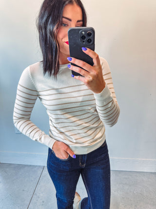 Kayla Striped Sweater-Ivory/Taupe