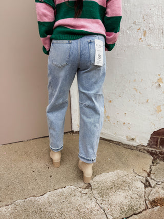 Kam High Rise Boyfriend Barrel Denim-Light Wash