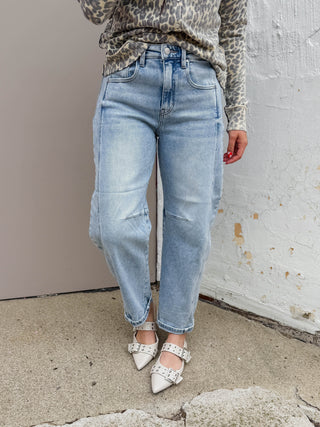 Kam High Rise Boyfriend Barrel Denim-Light Wash