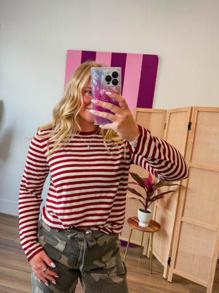 Lyndi Striped Sweater-Cherry