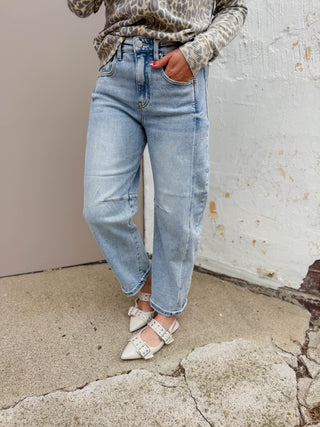 Kam High Rise Boyfriend Barrel Denim-Light Wash