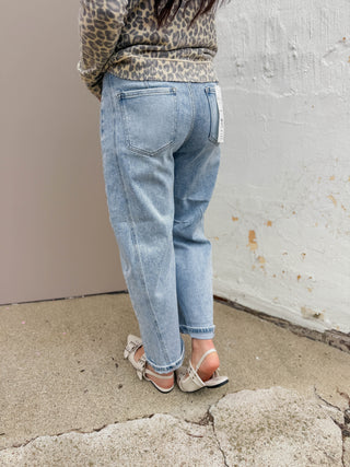 Kam High Rise Boyfriend Barrel Denim-Light Wash