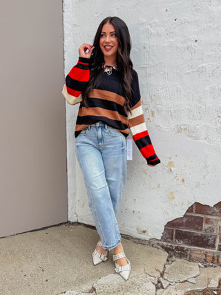 Eli Striped Sweater-Black Mix