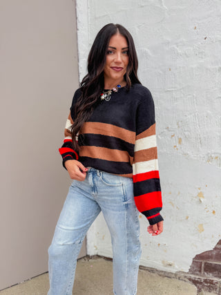 Eli Striped Sweater-Black Mix
