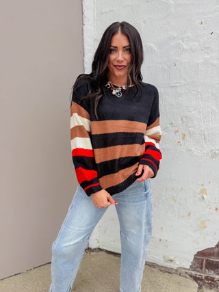 Eli Striped Sweater-Black Mix