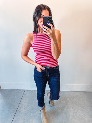 Maddie Striped Tank-Punch/Fuchsia