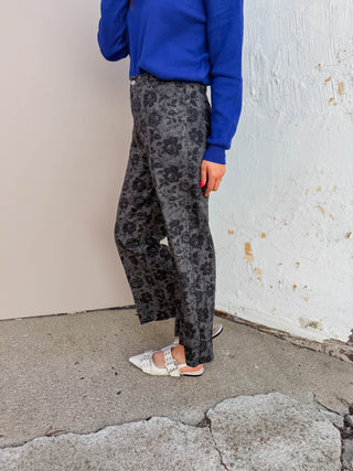 Serena Floral Pants-Charcoal