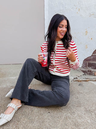 Eva Striped Cardigan-Red/White