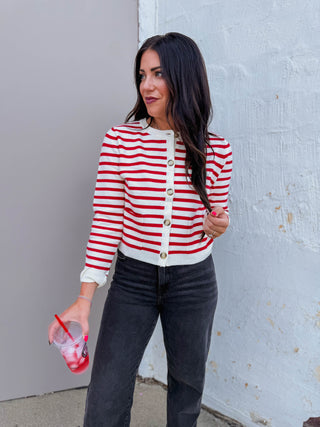 Eva Striped Cardigan-Red/White