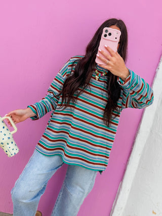 Sloane Striped Long Sleeve-Teal Mix