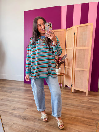 Sloane Striped Long Sleeve-Teal Mix