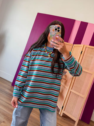 Sloane Striped Long Sleeve-Teal Mix