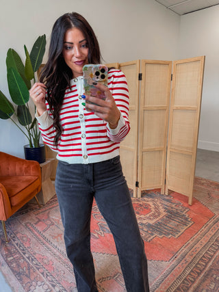 Eva Striped Cardigan-Red/White