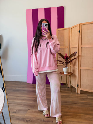 Sunday Stripe Pants-Pink/Oatmeal