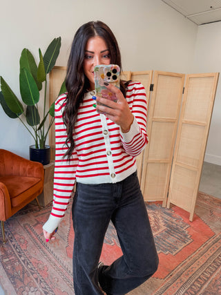 Eva Striped Cardigan-Red/White