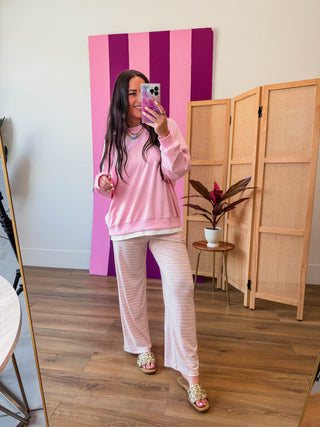 Sunday Stripe Pants-Pink/Oatmeal
