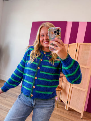 Nikki Striped Cardigan-Cobalt Blue Mix