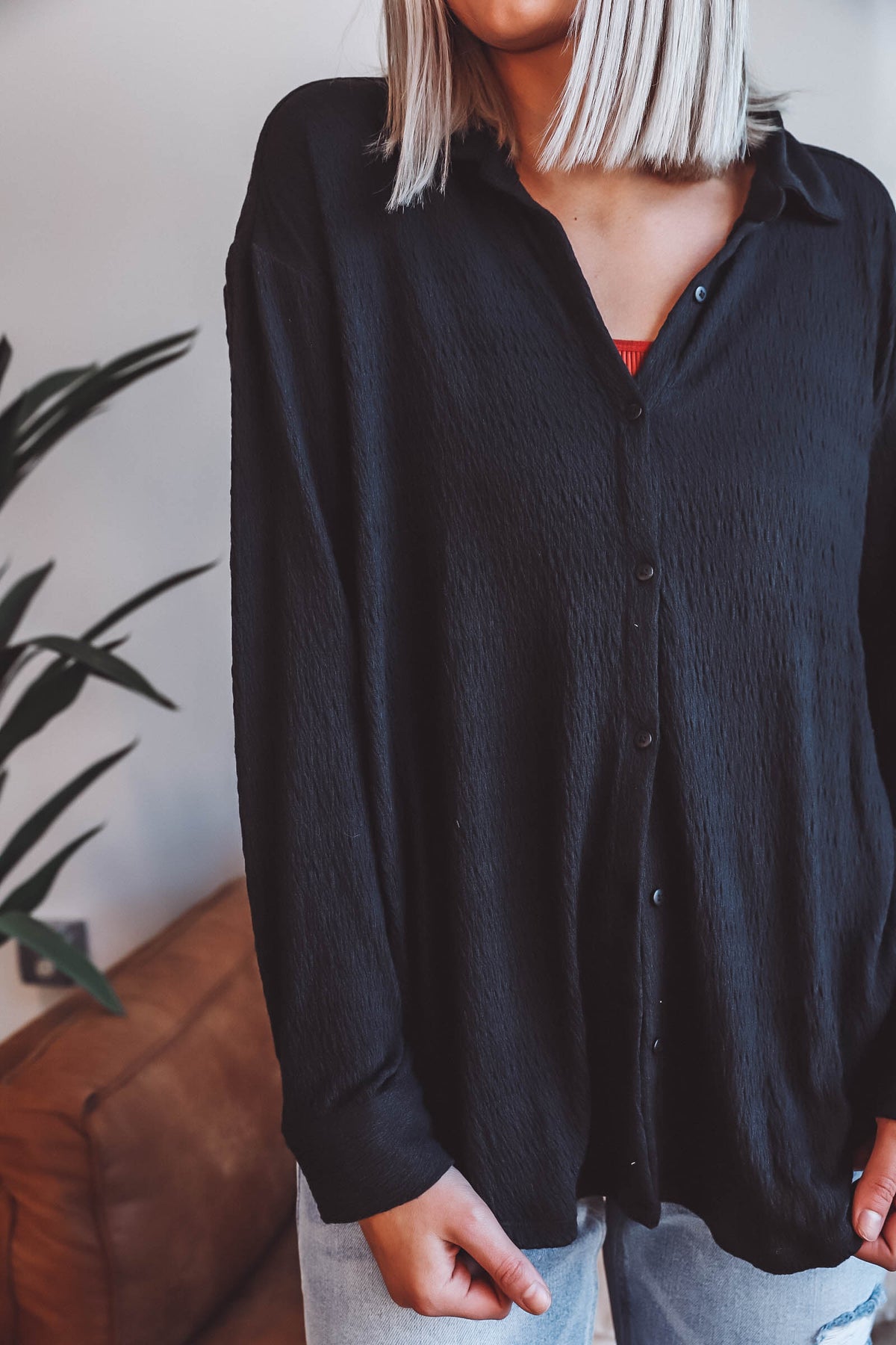 Dawson Pucker Knit Shirt-Black
