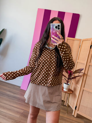 Livy Polka Dot Cardigan-Chocolate