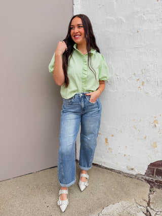 Lucy Striped Top-Lime Green