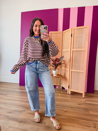 Maisie Striped Sweater-Bordeaux/Cobalt