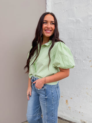 Lucy Striped Top-Lime Green