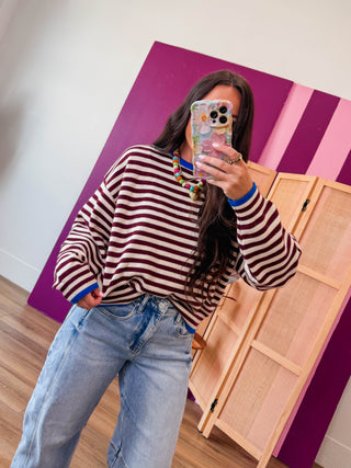 Maisie Striped Sweater-Bordeaux/Cobalt