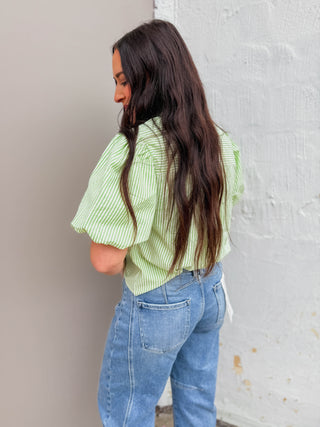 Lucy Striped Top-Lime Green