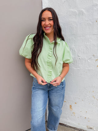 Lucy Striped Top-Lime Green