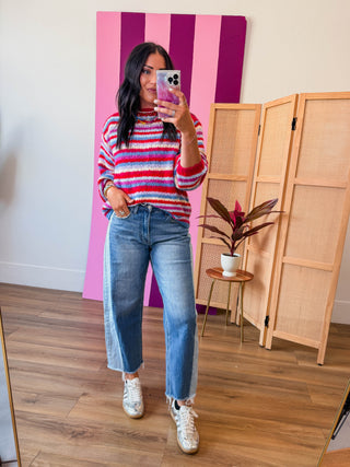 Pop Of Color Sweater-Cherry/Sky