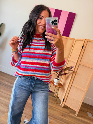 Pop Of Color Sweater-Cherry/Sky