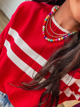 Gold Rhinestone & Beaded Layered Chain Necklace