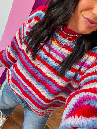 Pop Of Color Sweater-Cherry/Sky