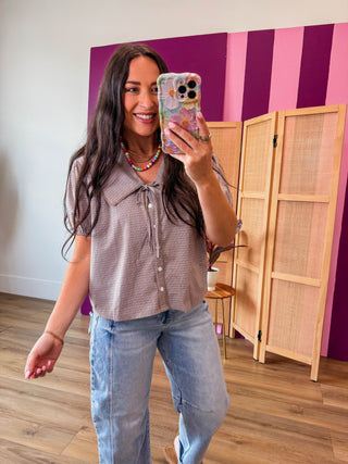 Katie Plaid Top-Blue/Caramel