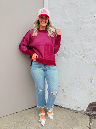 Marlie Sweater-Cabernet/Candy Pink
