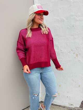 Marlie Sweater-Cabernet/Candy Pink