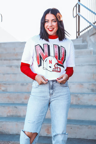 Nebraska Helmet Crop Tee