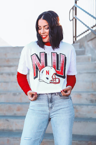 Nebraska Helmet Crop Tee