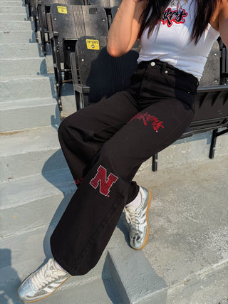 Nebraska Alpha Bling Wide Leg Jeans