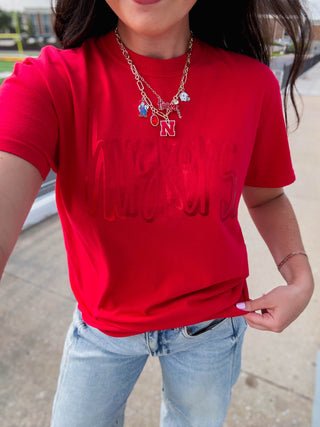 Huskers 3D Metallic Puff Tee