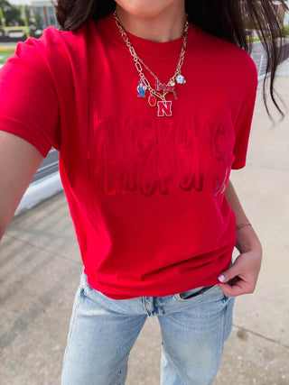 Huskers 3D Metallic Puff Tee