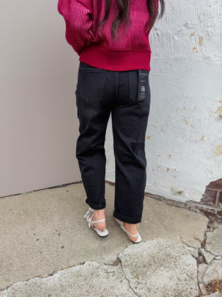 Kam High Rise Boyfriend Barrel Denim-Black