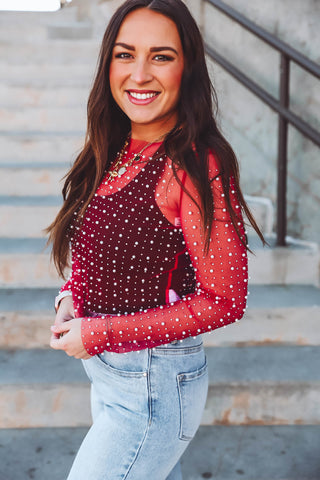 Callie Rhinestone Top-Red